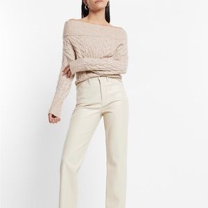 EXPRESS OFF THE SHOULDER SWEATER NUDE NEUTRAL CABLE KNIT LIKE NEW